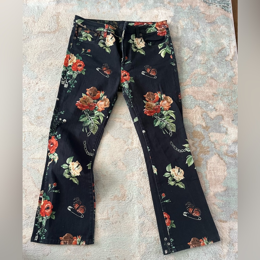 R13 floral high rise jean